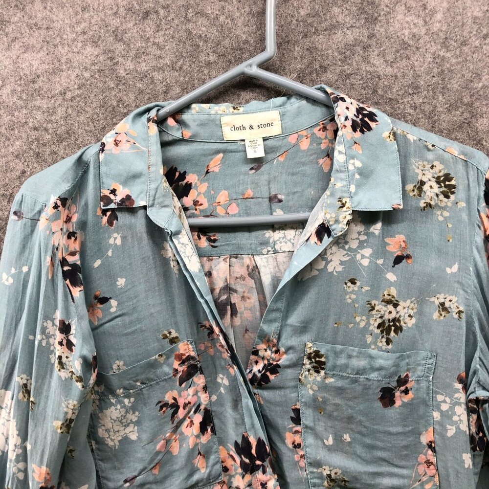 Cloth & Stone Long Sleeve Blouse Womens S Blue Lightweight Rayon Floral - Picture 3 of 8